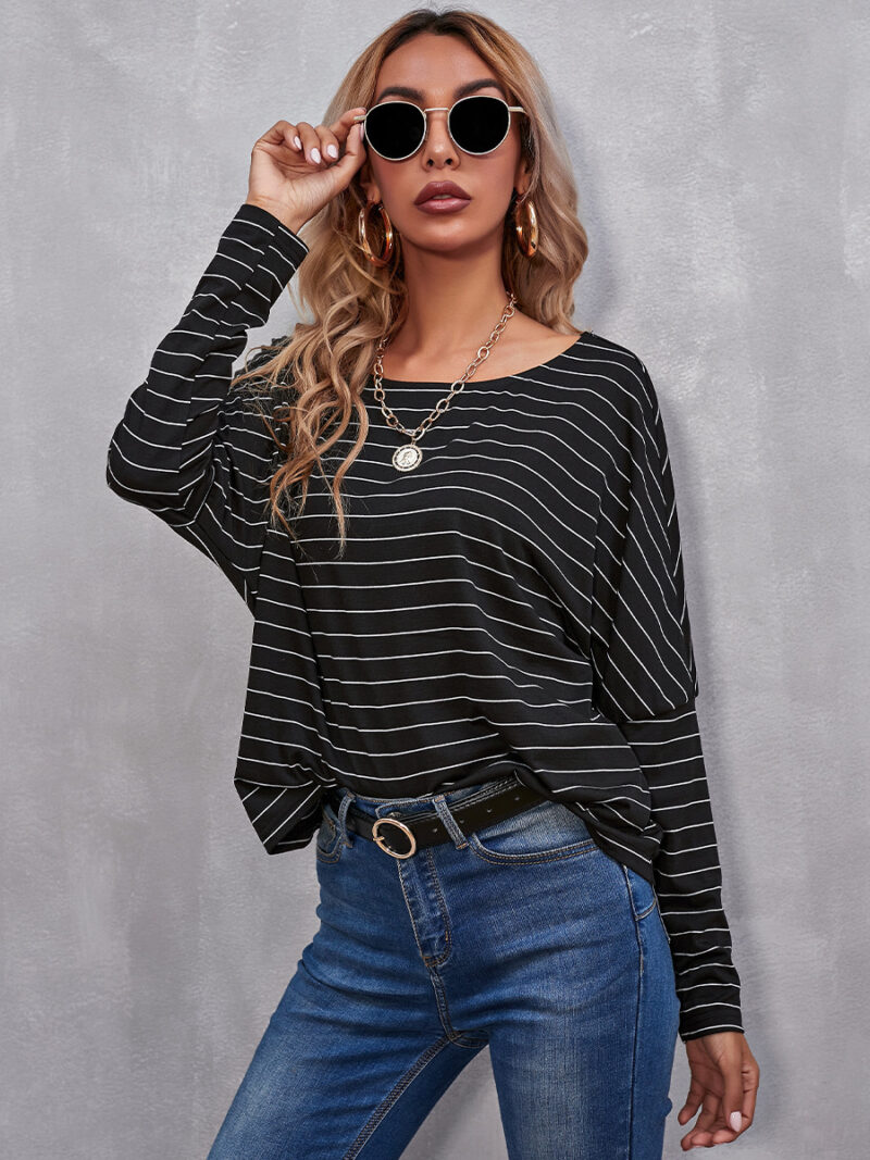 1615946462397-Stylish Round Neck Long-Sleeved Loose Striped Top T-Shirt for WomenWomlike 💞 Elevating Women's Fashion #1 ! - Low Price High Quality