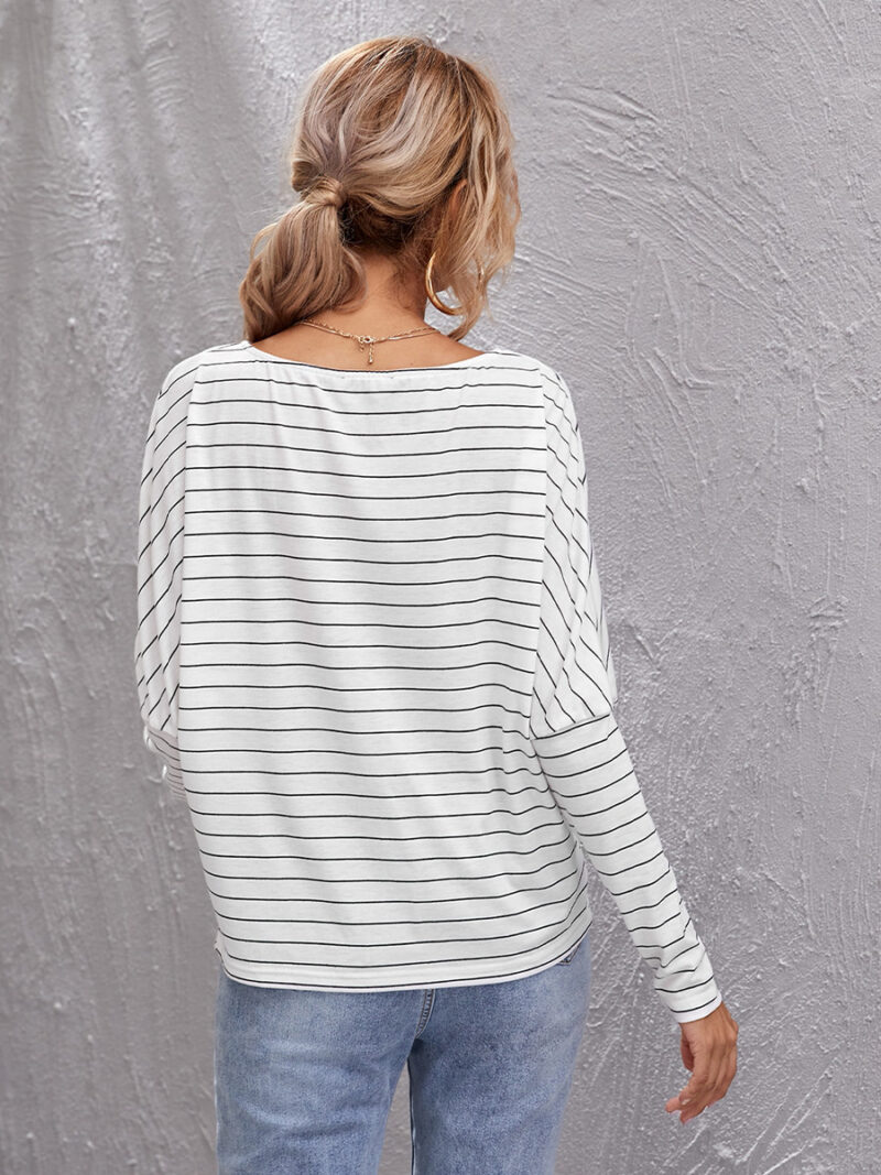 1615946462399-Stylish Round Neck Long-Sleeved Loose Striped Top T-Shirt for WomenWomlike 💞 Elevating Women's Fashion #1 ! - Low Price High Quality