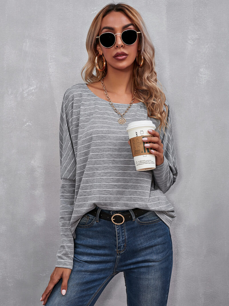 1615946462407-Stylish Round Neck Long-Sleeved Loose Striped Top T-Shirt for WomenWomlike 💞 Elevating Women's Fashion #1 ! - Low Price High Quality