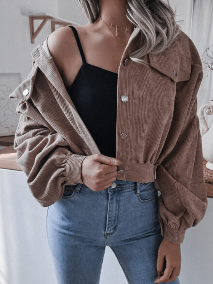 1616650219421-Lantern Sleeve Corduroy Casual Short Jacket for WomenWomlike 💞 Elevating Women's Fashion #1 ! - Low Price High Quality