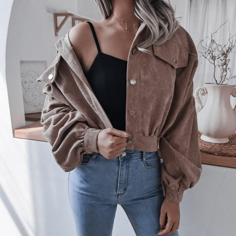 1616650219421-Lantern Sleeve Corduroy Casual Short Jacket for WomenWomlike 💞 Elevating Women's Fashion #1 ! - Low Price High Quality