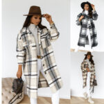 5401129316-Casual Long Woolen Coat with Warm Plaid, Button LapelWomlike 💞 Elevating Women's Fashion #1 ! - Low Price High Quality