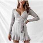 783904822520-Stylish V-Neck Knitted Dress with Long Sleeves for WomenWomlike 💞 Elevating Women's Fashion #1 ! - Low Price High Quality