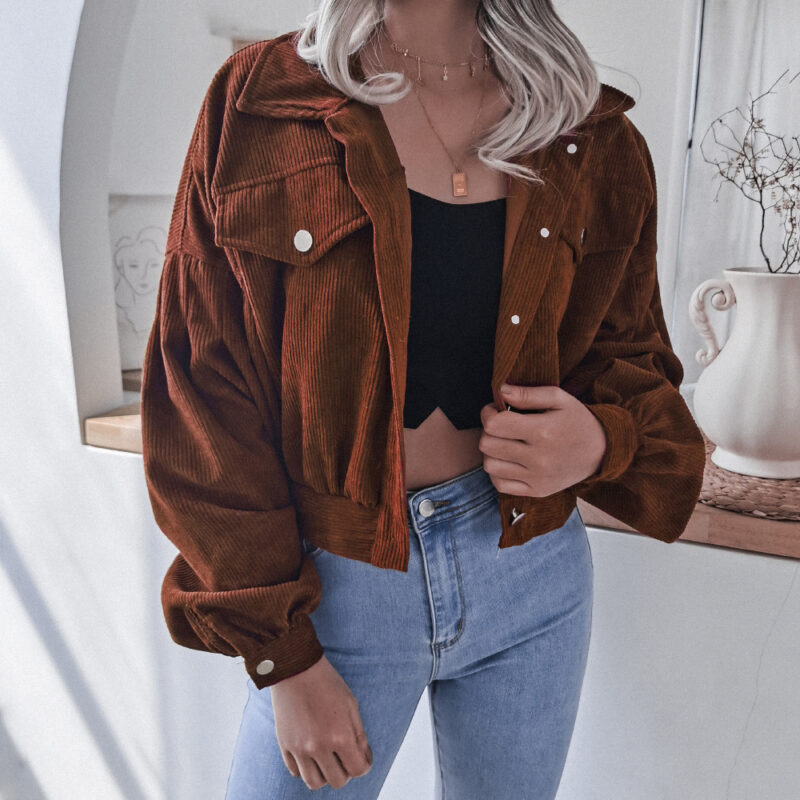 e94db45d 7d51 4a5d 84d9 700fba9adf62-Lantern Sleeve Corduroy Casual Short Jacket for WomenWomlike 💞 Elevating Women's Fashion #1 ! - Low Price High Quality